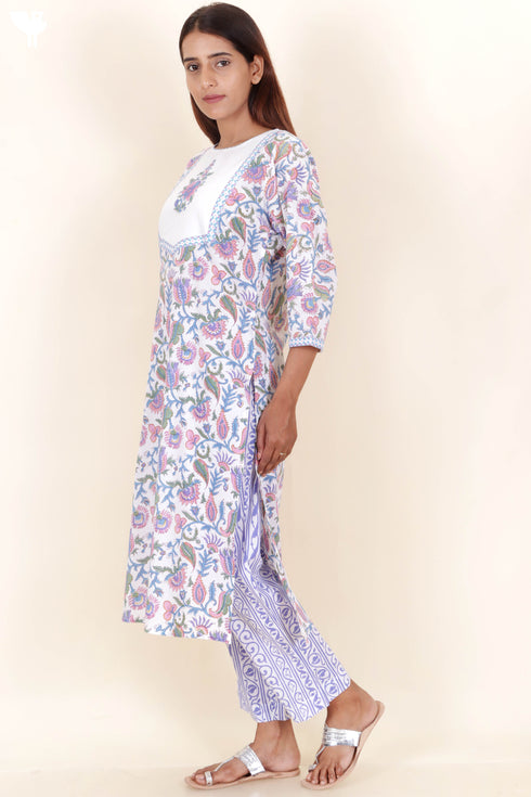 Cotton Kurta And Pant Set In Block Print