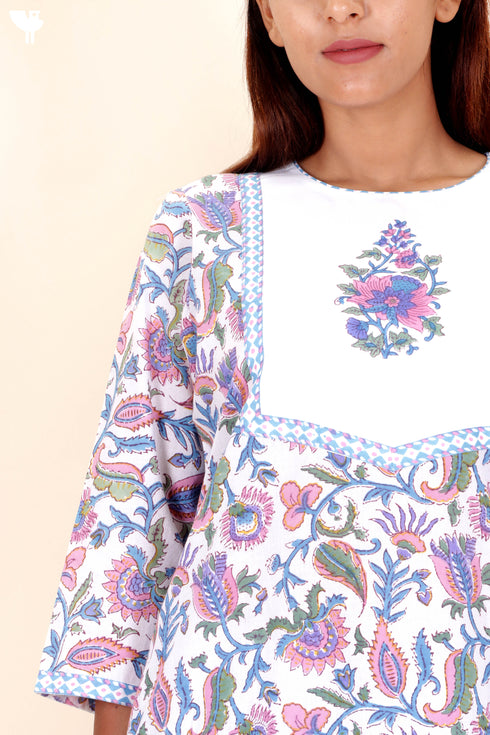 Cotton Kurta And Pant Set In Block Print