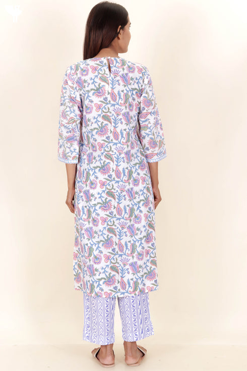 Cotton Kurta And Pant Set In Block Print
