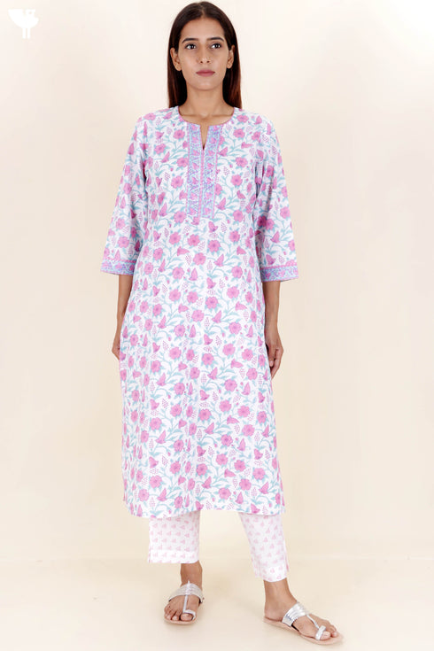 Cotton Kurta And Pant Set In Block Print