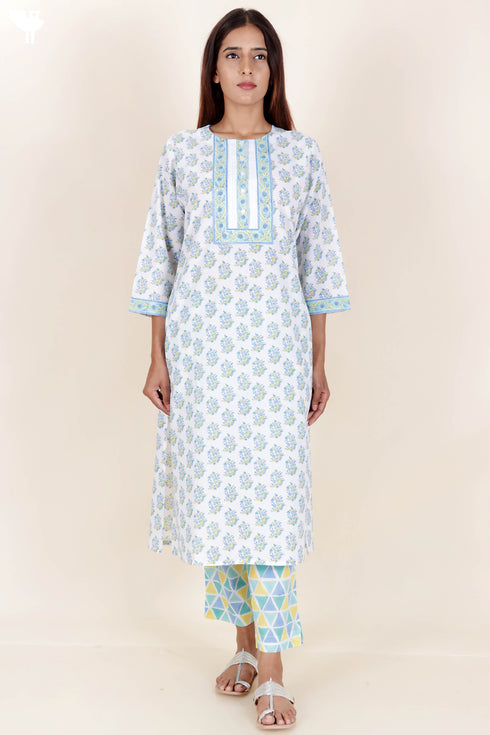 Cotton Kurta And Pant Set In Block Print