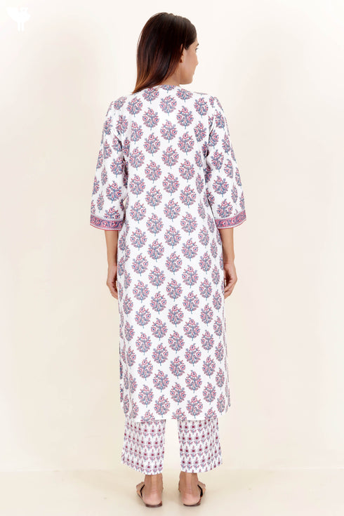 Cotton Kurta And Pant Set In Floral Print