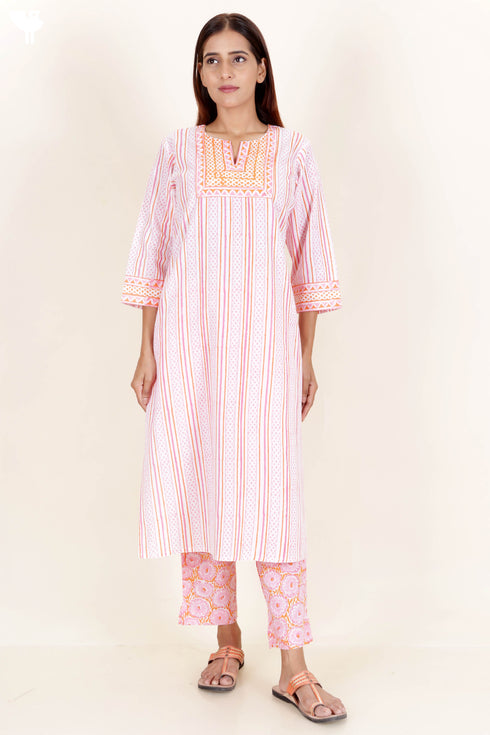 Cotton Kurta And Pant Set In Block Print