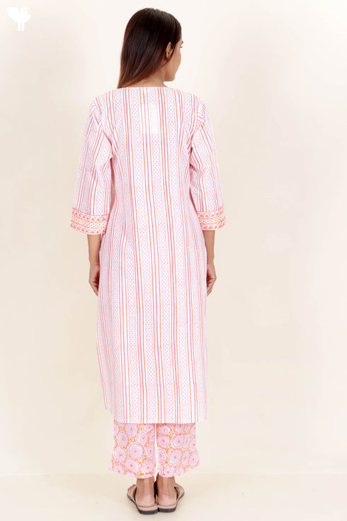 Cotton Kurta And Pant Set In Block Print