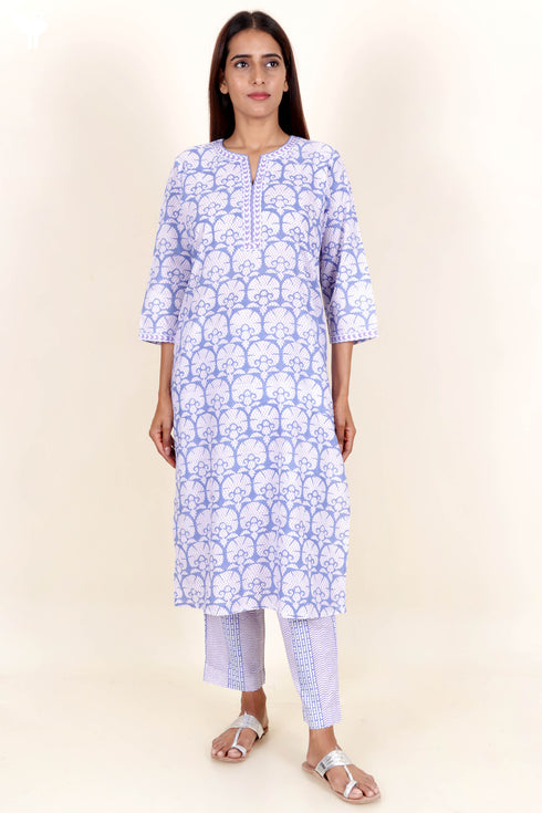 Terry Voile Kurta Pant Set With Dupatta In Block Print