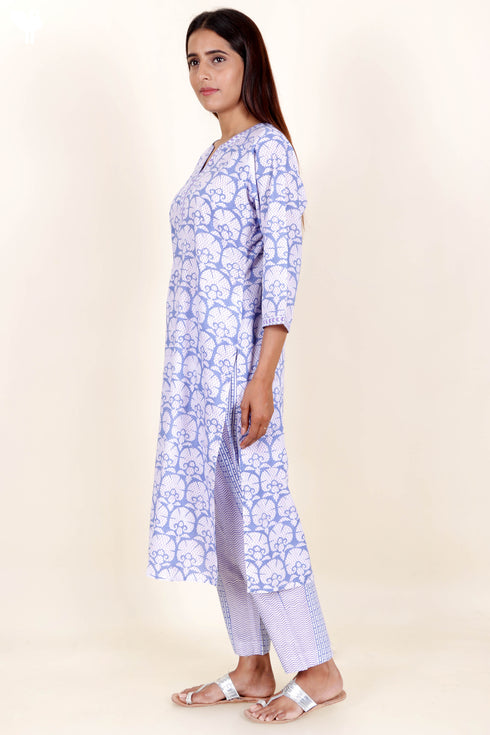Terry Voile Kurta Pant Set With Dupatta In Block Print