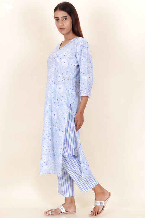 Cotton Kurta And Pant Set In Block Print