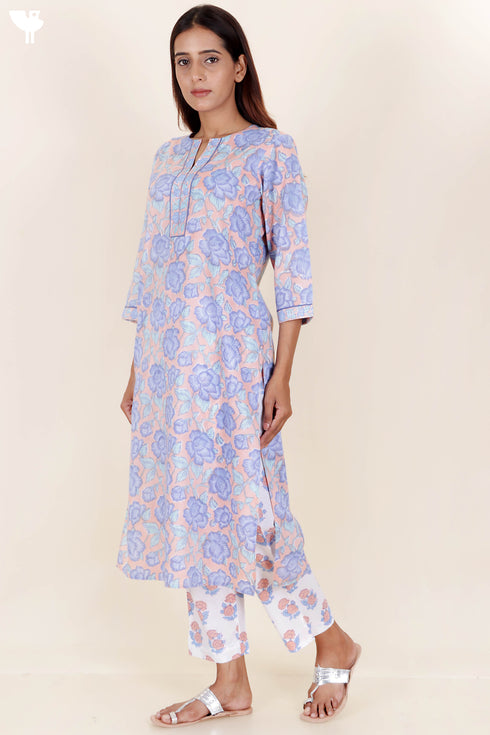Cotton Kurta And Pant Set In Block Print