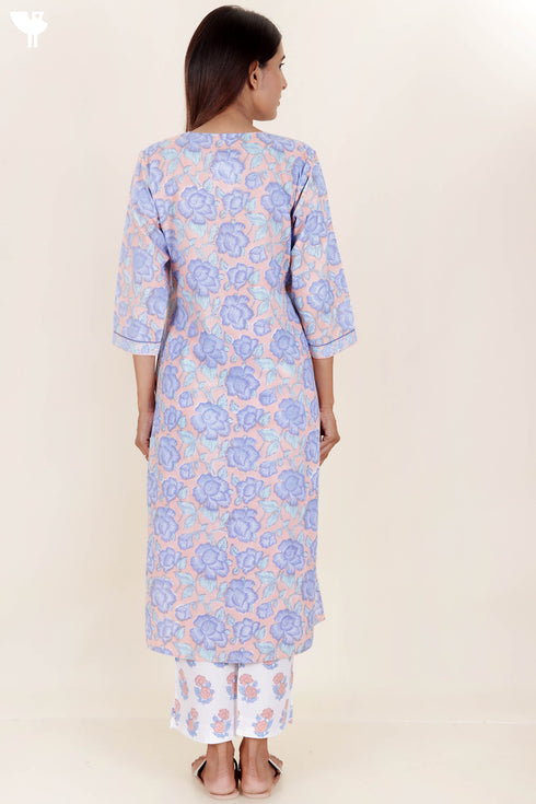 Cotton Kurta And Pant Set In Block Print