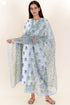 Cambric Cotton Kurta Pant Set With Dupatta In Block Print