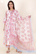 Cambric Cotton Kurta Pant Set With Dupatta In Block Print