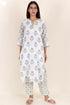 Kota Doria Kurta Pant Set With Chiffon Dupatta In Block Print