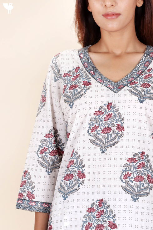 Cotton Kurta And Pant Set In Block Print