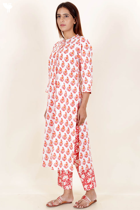 Cotton Kurta And Pant Set In Block Print
