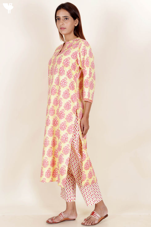 Bizzy Lizzy Kurta Pant Set With Dupatta In Block Print