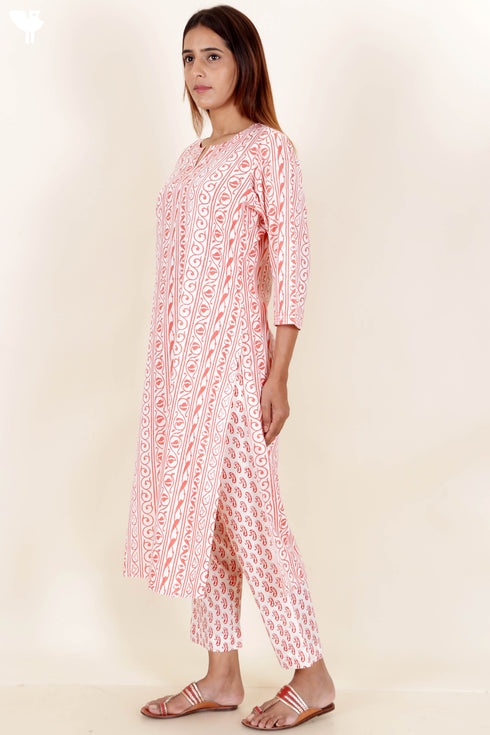 Bizzy Lizzy Kurta And Pant Set With Kota Dupatta In Block Print
