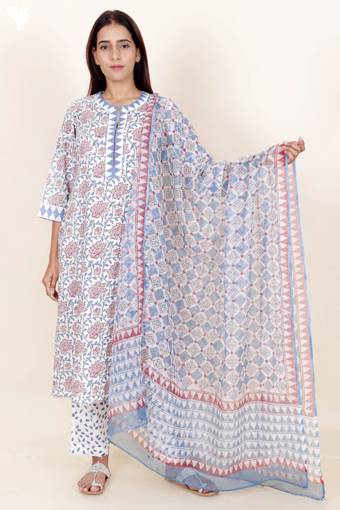 Bizzy Lizzy Kurta Pant Set With Dupatta In Block Print
