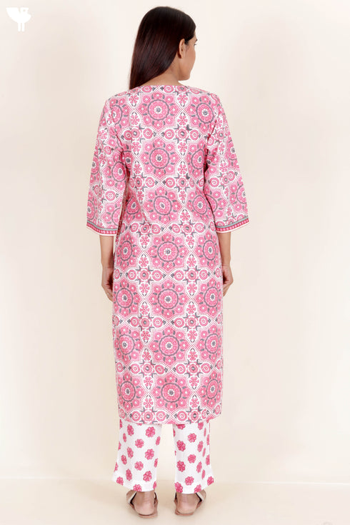 Bizzy Lizzy Kurta And Pant Set With Kota Dupatta In Block Print