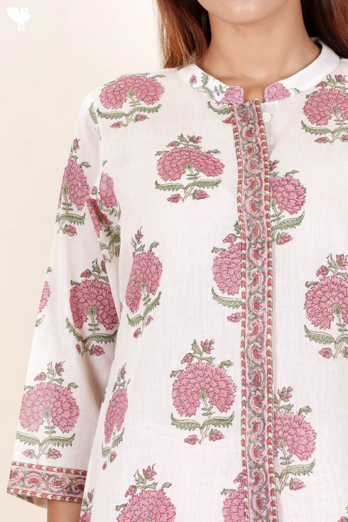 Cotton Kurta And Pant Set In Block Print