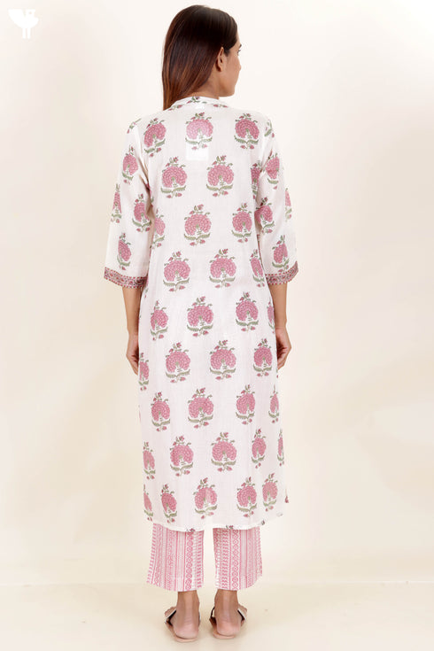 Cotton Kurta And Pant Set In Block Print