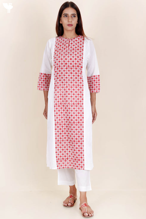 Cotton Kurta And Pant Set With Dupatta In Block Print