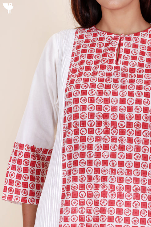 Cotton Kurta And Pant Set With Dupatta In Block Print