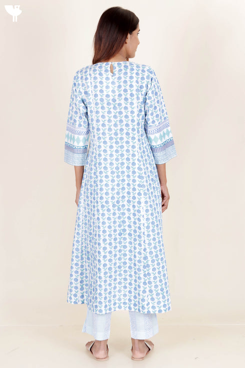 Cotton Kurta And Pant Set With Dupatta In Block Print