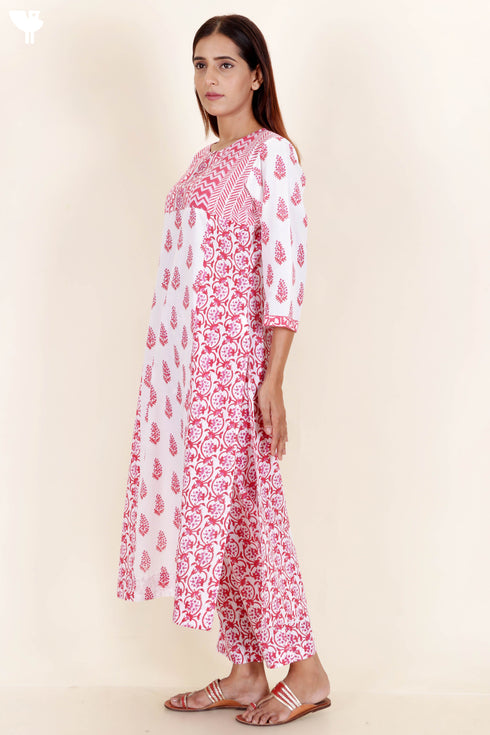 Cotton Kurta And Pant Set With Dupatta In Block Print
