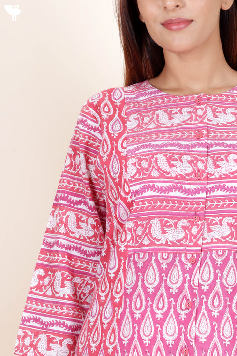 Cotton Kurta And Pant Set With Dupatta In Block Print