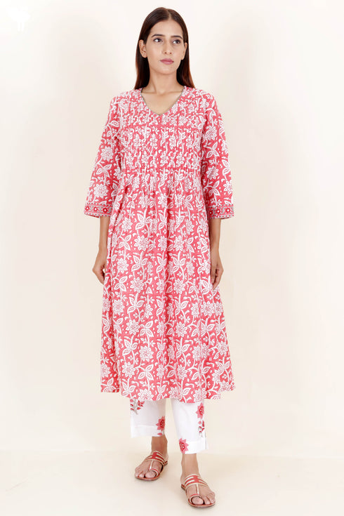 Cotton Kurta And Pant Set With Dupatta In Block Print