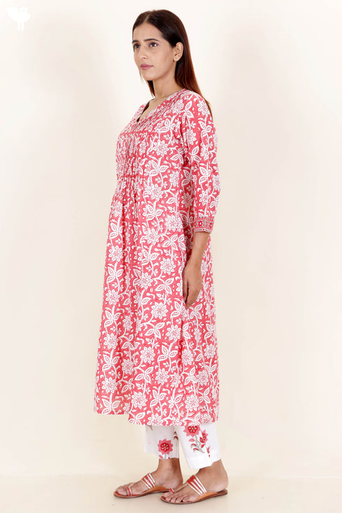 Cotton Kurta And Pant Set With Dupatta In Block Print
