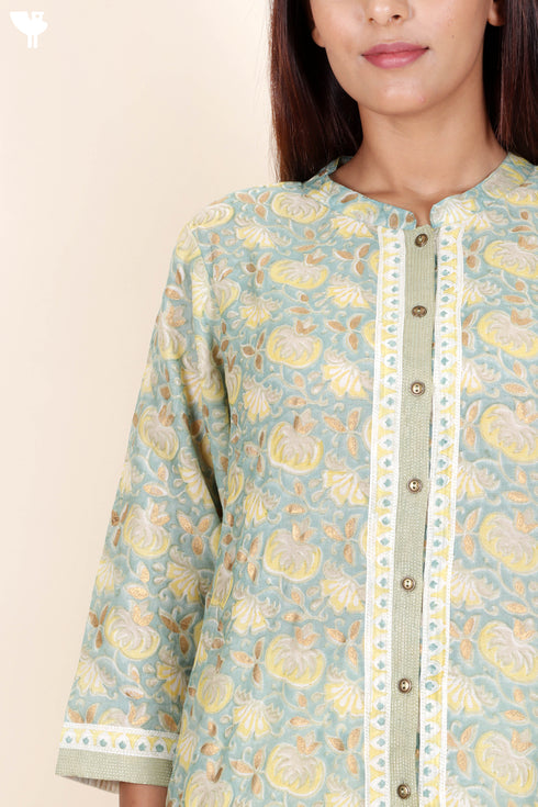 Chanderi Silk Kurta Pant And Dupatta Set In Block Print