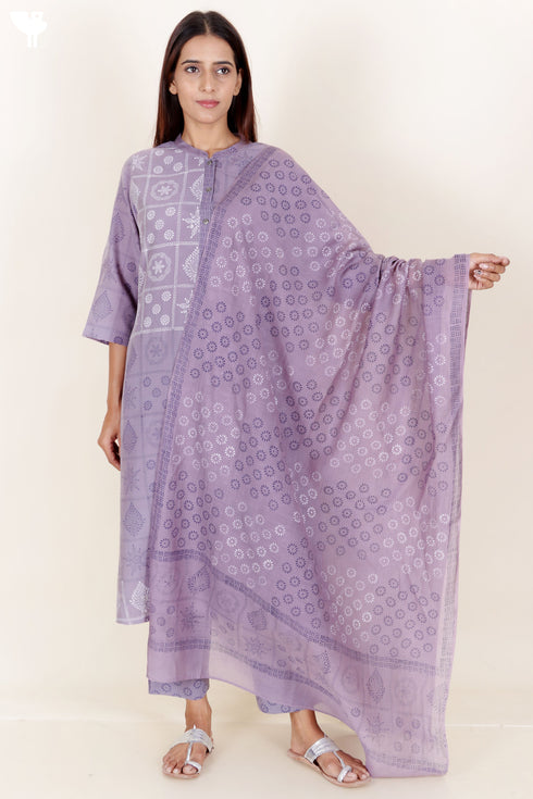 Chanderi Silk Kurta And Dupatta Set in Block Print