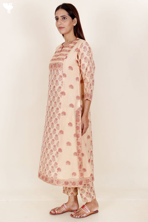 Chanderi Silk Kurta Pant And Dupatta Set In Floral Block Print