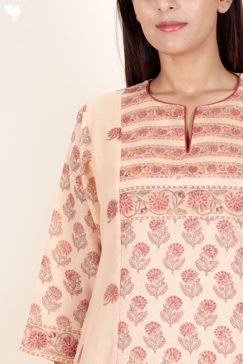 Chanderi Silk Kurta Pant And Dupatta Set In Floral Block Print