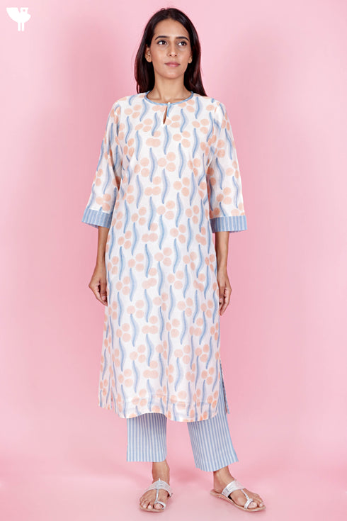 Chanderi Silk Kurta Pant And Dupatta Set In Block Print