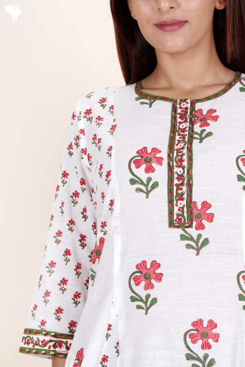 Cotton Kurta And Pant Set In Block Print
