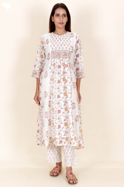 Chanderi Silk Kurta Pant And Dupatta Set In Block Print