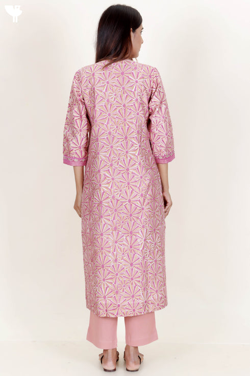 Chanderi Silk Kurta Pant And Dupatta Set In Block Print