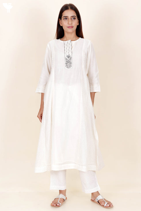 Chanderi Silk Kurta Pant And Dupatta Set In Block Print