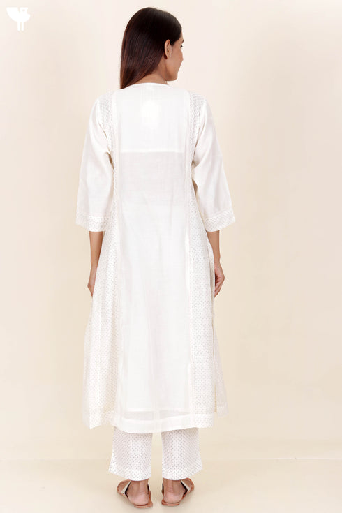 Chanderi Silk Kurta Pant And Dupatta Set In Block Print