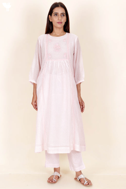 Chanderi Silk Kurta Pant And Dupatta Set In Block Print