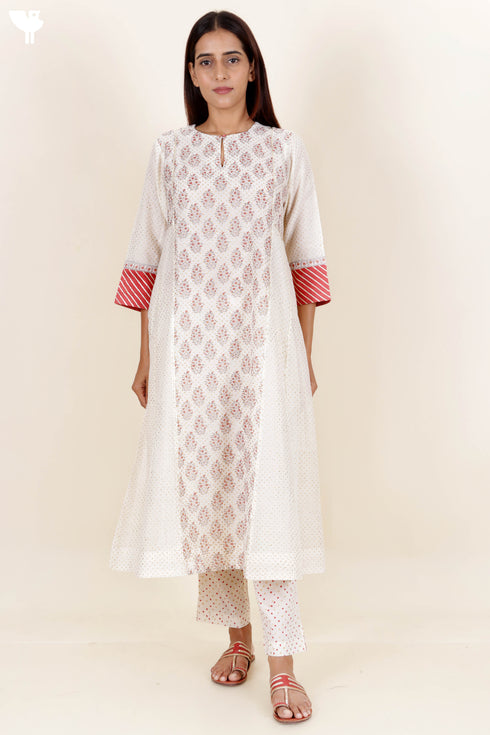 Chanderi Silk Kurta Pant And Dupatta Set In Block Print