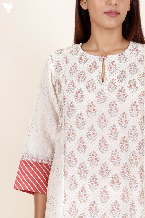 Chanderi Silk Kurta Pant And Dupatta Set In Block Print