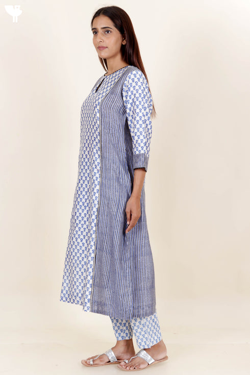 Chanderi Silk Kurta Pant And Dupatta Set In Block Print