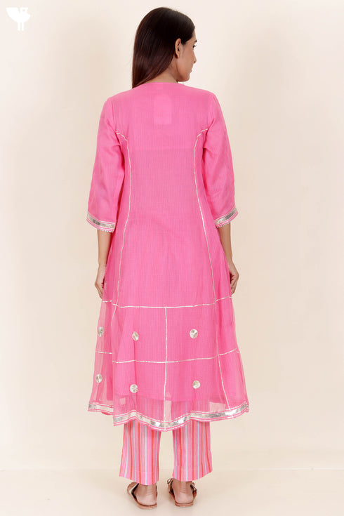 Kota Doria Kurta Pant And Dupatta Set With Gota Patti