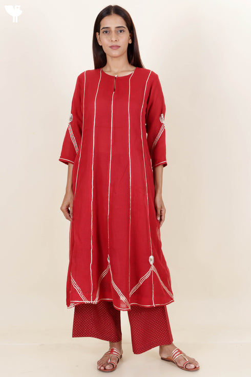 Kota Doria Kurta Dupatta And Pant Set