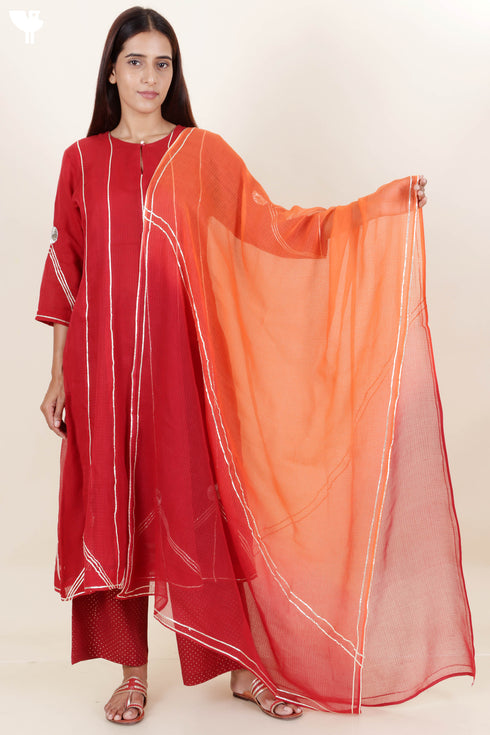 Kota Doria Kurta Dupatta And Pant Set
