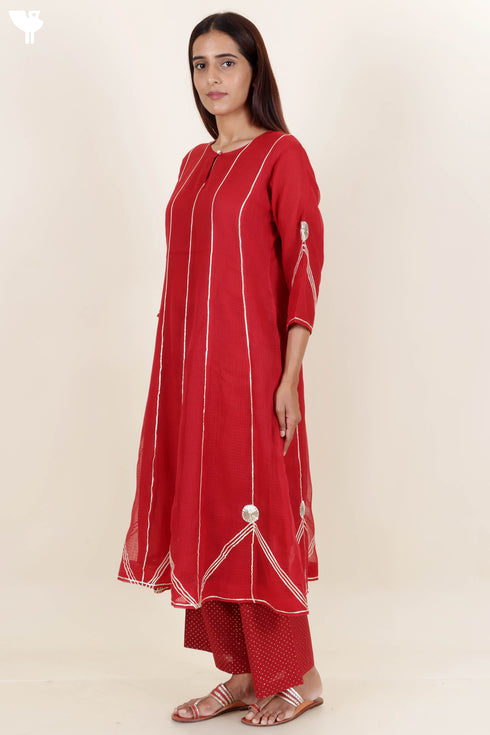 Kota Doria Kurta Dupatta And Pant Set