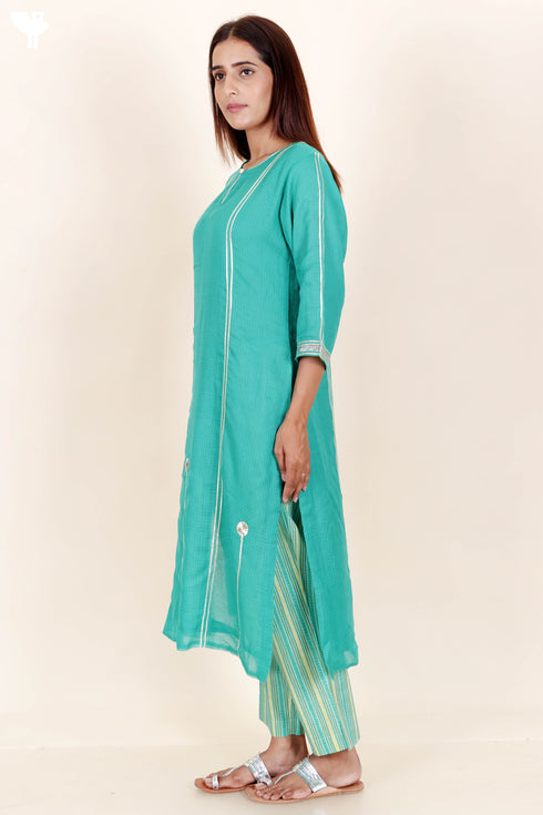 Kota Doria Kurta Pant And Dupatta Set With Gota Patti